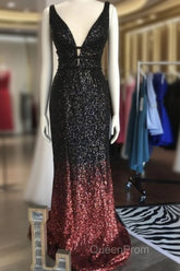 Ombre Mermaid V-Neck Court Train Evening Prom Sequins Dresses