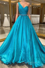 One Shoulder A Line Evening Prom Dresses with Beading Waist