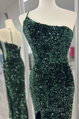 One Shoulder Long Emerald Green Evening Prom Dresses Mermaid Sequin