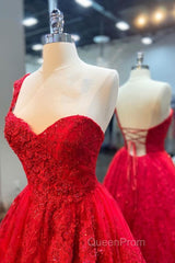 One Shoulder Red Lace Evening Prom Dresses, One Shoulder Red Lace Formal Evening Dresses