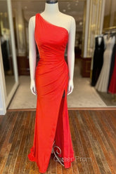 One Shoulder Satin Evening Dresses With Slit
