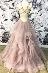 Open Back Dusty Pink Long Evening Prom Dresses Simple Evening Gowns,