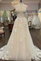 Open Back V-Neck A-Line Wedding Dresses, Bridal Gown ,Dresses For Brides