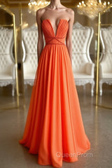 Orange Chiffon Long Evening Prom Dresses, Orange Long Formal Evening Dresses