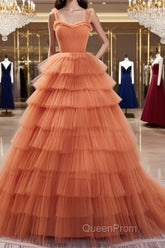 Orange Tulle Ruffles Ball Gown Corset Dresses