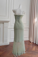 Pea Green Suspender Long Dresses