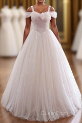 Pearl Pink Straps A Line Tulle Long Evening Prom Dresses with Pearls, Long Formal Gown
