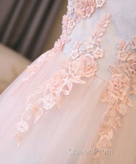 Light Pink Lace Off Shoulder Lonng Evening Prom Dresses, Pink Evening Dresses