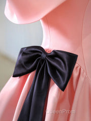 Pink A-Line Satin Off Shoulder Long Evening Prom Dresses, Pink Formal Evening Dresses