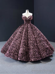 Pink Ball Gown Sequins Off the Shoulder Luxury Prom Dress
