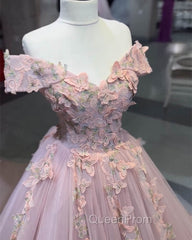 Pink Butterfly Embroidery Ball Gown Dresses