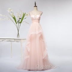 Pink Elegant Tulle A-Line Floor Length Wedding Party Dresses, Light Pink Gown