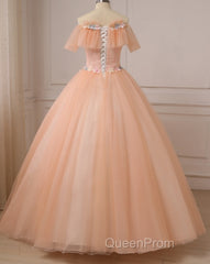Pink Flowers Tulle Off Shoulder Party Dresses, Pink Tulle Sweet 16 Dresses