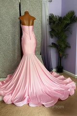 Pink High Neck Mermaid Beading Satin Evening Prom Dresses