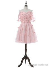 Pink Homecoming Dresses A-line Short Sleeves