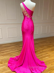 Pink Mermaid One Shoulder Long Evening Prom Dresses