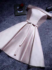 Pink Off the Shoulder Satin Homecoming Dress