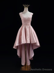 Pink Satin Lace Prom Dress