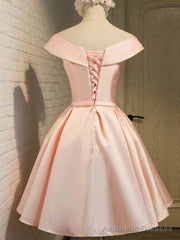 Pink Satin Knee Length Party Dress , Homecoming Dress