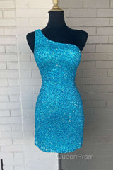 Pink Sequin One Shoulder Cutout Homecoming Dresses Gala Dresses Short