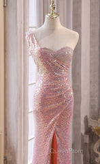 Pink Sequins Mermaid Sweetheart Long Evening Prom Dresses, Pink Sequins Evening Dresses
