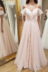 Pink sweetheart neck tulle long Evening Prom Dresses, pink evening Dresses