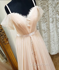 Pink sweetheart neck tulle long Evening Prom Dresses, pink evening Dresses