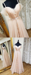 Pink sweetheart neck tulle long Evening Prom Dresses, pink evening Dresses
