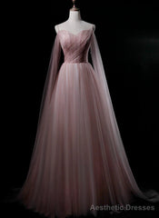 Pink Sweetheart Tulle Long Elegant Evening Dress, Pink Prom Dress