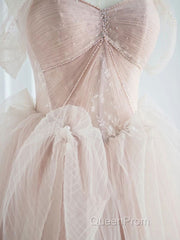 Pink sweetheart tulle long Evening Prom Dresses, pink tulle formal Dresses