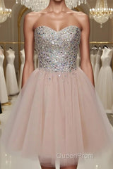 Pink sweetheart tulle short Evening Prom Dresses, homecoming Dresses