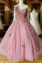 Pink Sweetheart Tulle Tea Length Evening Prom Dresses Bridesmaid Dresses