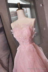 Pink Tulle Beaded Low Back Short Party Dress, Pink Tulle Homecoming Dress