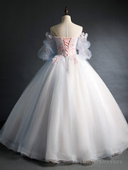 Pink Tulle Lace Applique Long Prom Dress, Tulle Lace Sweet 16 Dress