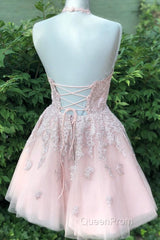 Pink tulle lace short Evening Prom Dresses, pink tulle lace homecoming Dresses