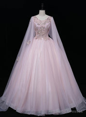 Pink Tulle Sequins Beading Embroidery Quinceanera Dress
