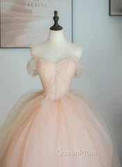 Pink Tulle Sweetheart Ball Gown Cute Sweet 16 Dresses, Pink Tulle Evening Prom Dresses
