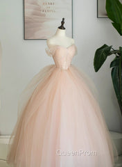 Pink Tulle Sweetheart Ball Gown Cute Sweet 16 Dresses, Pink Tulle Evening Prom Dresses