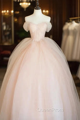 Pink Tulle Sweetheart Ball Gown Cute Sweet 16 Dresses, Pink Tulle Evening Prom Dresses