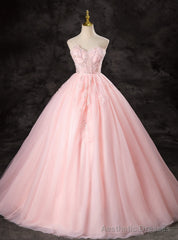 Pink Tulle Sweetheart Sequins Appliques Quinceanera Dress