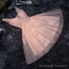 Pink V-neckline Tulle Knee Length Party Dress, Lovely Tulle Formal Dress