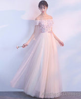 Pink Tulle Off Shoulder Long Prom Dress Pink Evening Dress