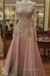 Plus Size Muslim Evening Dresses A-Line Long Sleeves Pearls Lace Islamic Dubai Kaftan Saudi Arabic Long Evening Gown