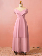 Plus Size Pink Chiffon Spaghetti Straps Floor Length Prom Dress