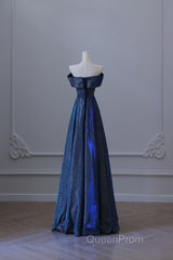 Pretty A Line Off The Shoulder Blue Sequin Long Evening Prom Dresses Evening Gowns