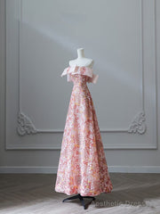 Pretty A Line Off The Shoulder Sequin Pink Floor Length Evening Dress Prom Dresses