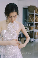 Pretty A Line One Shoulder Silver Sequin Long Length Evening Dresses Evening Prom Dresses