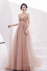 Pretty A Line Spaghetti Straps Tulle Long Length Evening Dresses Evening Prom Dresses