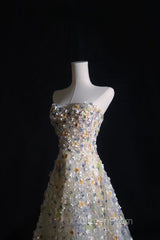 Pretty A Line Sweetheart Tulle Floral Long Evening Prom Dresses Evening Gowns