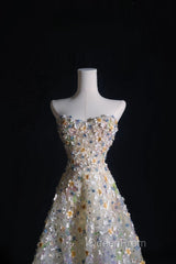 Pretty A Line Sweetheart Tulle Floral Long Evening Prom Dresses Evening Gowns